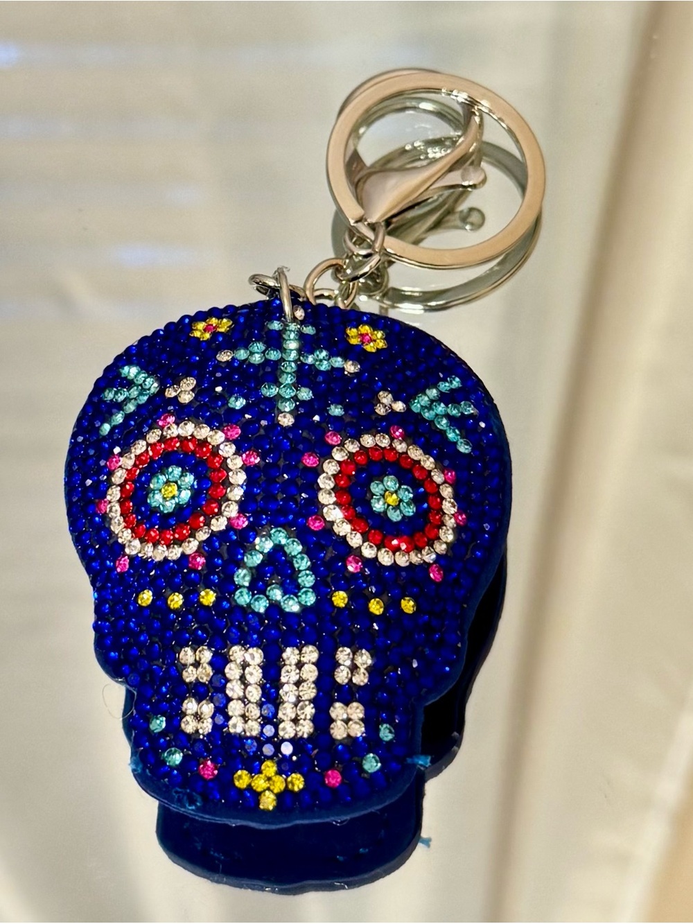New Blue Crystal Sugar Skull  Keychain